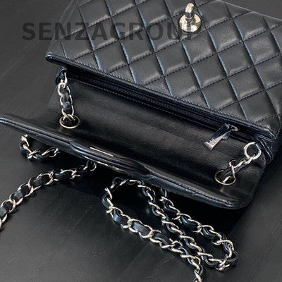 Chanel Classic Flap Black Silver Lambskin Mini Square Bag Quilted