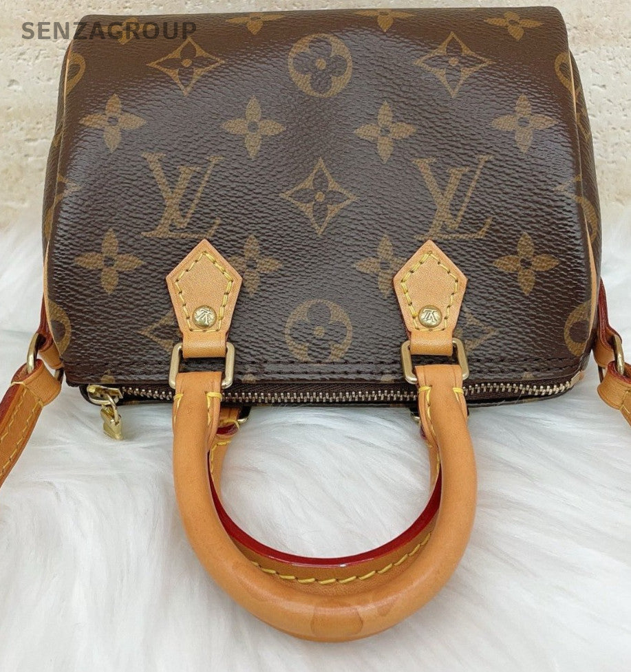 Louis Vuitton Speedy Nano Monogram 2Way Top Handle Bag Crossbody Brown Women