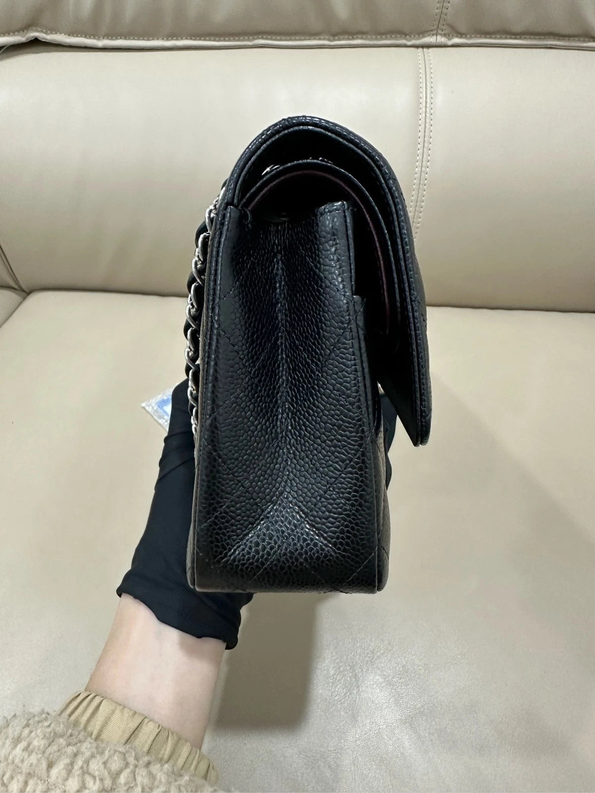 CHANEL Classic Flap Medium Black Leather Shoulder Bag For Women