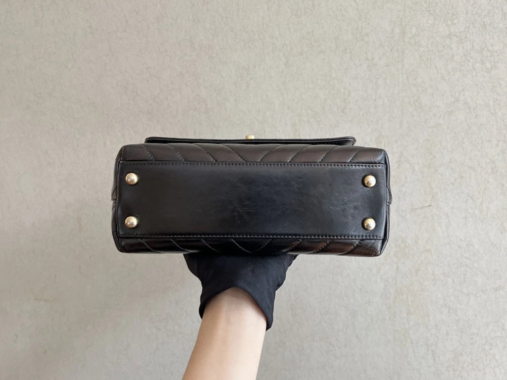 CHANEL Black Gold Coco Handle Small Top Handle Bag For Women