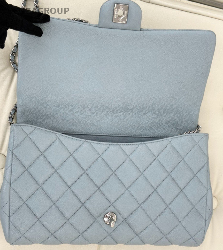 Chanel Timeless Classic Flag Armpit Caviar Leather Shoulder Bag Blue Women