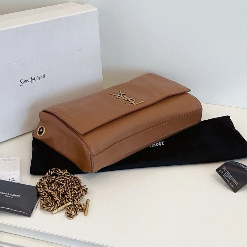 Saint Laurent Reversible Kate Chain Shoulder Crossbody Brown Gold Women Classic