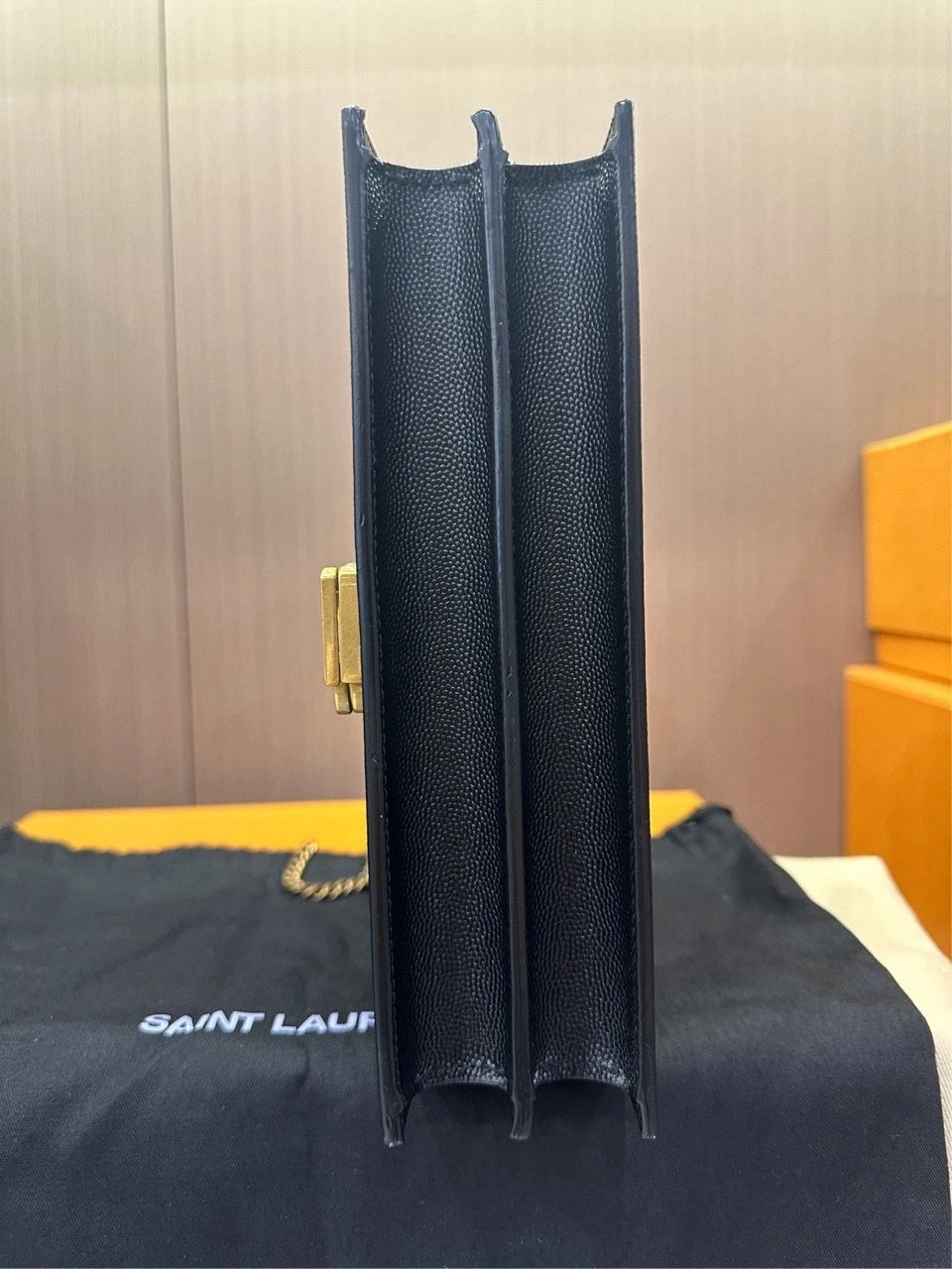 Saint Laurent Black Gold Leather Medium Envelope Chain Bag For Women