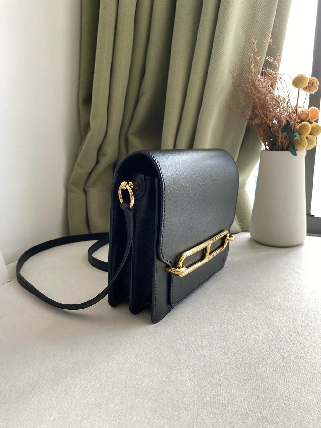 Hermes Roulis19 Black Gold Shoulder Crossbody Bag For Women