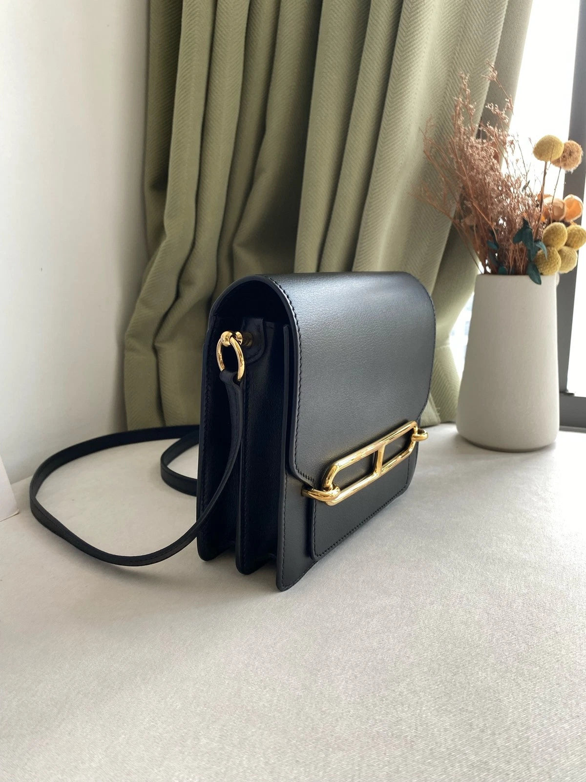 Hermes Roulis19 Black Gold Shoulder Crossbody Bag For Women