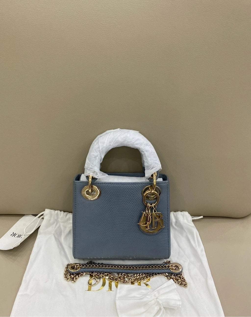 Dior Lady Dior Blue Crossbody Top Handle Excellent