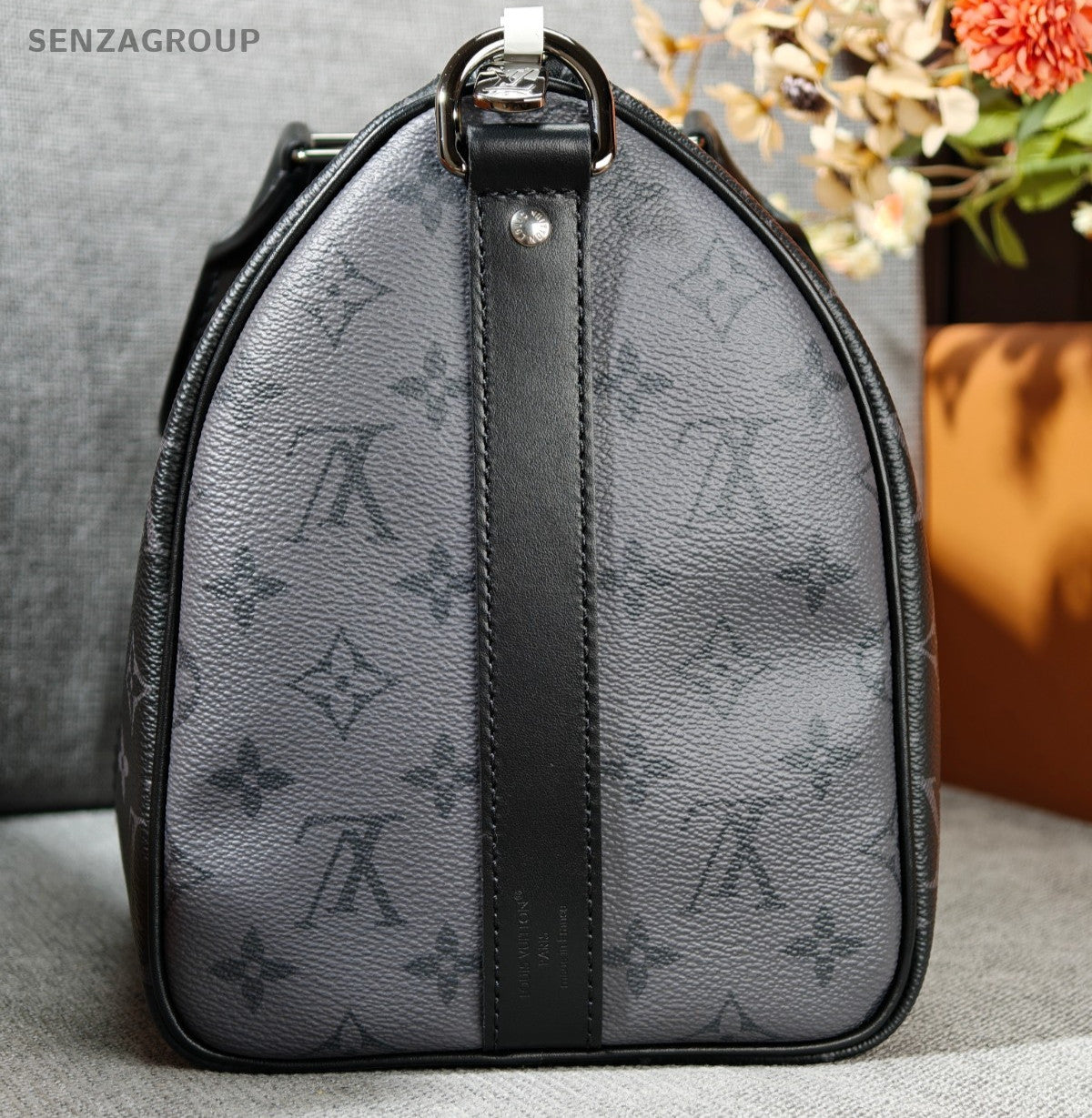 Louis Vuitton Keepall35 Top Handle Bag Crossbody Black Silver Unisex Adults