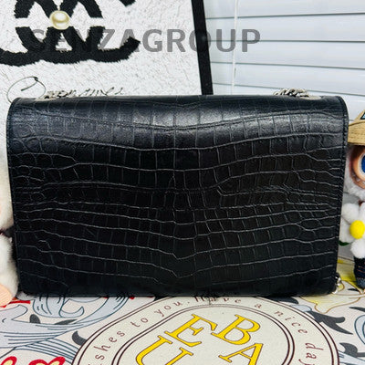 Saint Laurent YSL Black Silver Kate Tassel Chain Shoulder Bag Medium