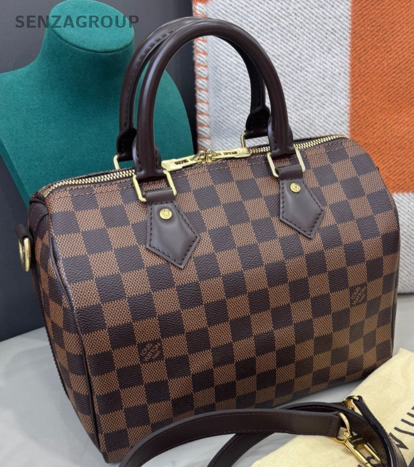 Louis Vuitton Speedy25 Top Handle Bag Crossbody Brown Gold Women Classic
