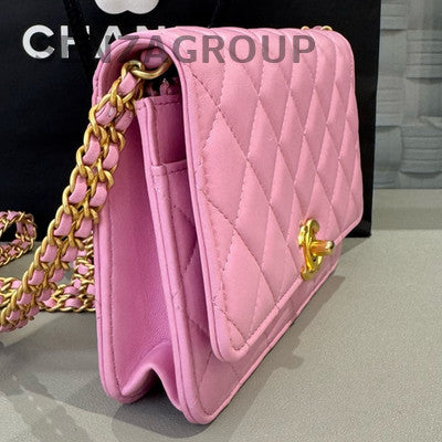 Chanel WOC Quilted Pink Gold Chain Crossbody Bag - Fashion Women