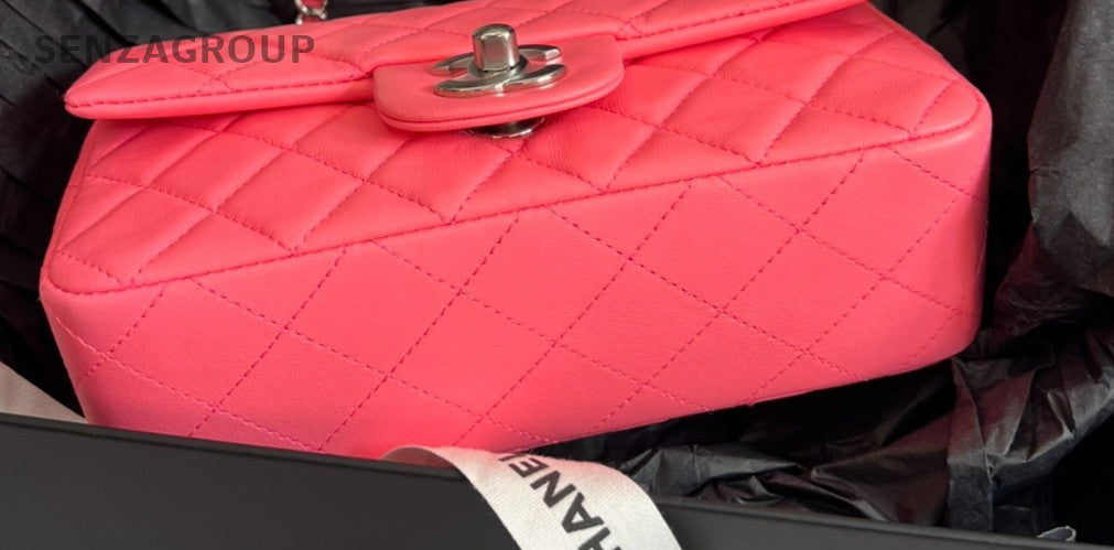Chanel Classic Flap Mini Chain Shoulder Bag Pink Silver Women Designer