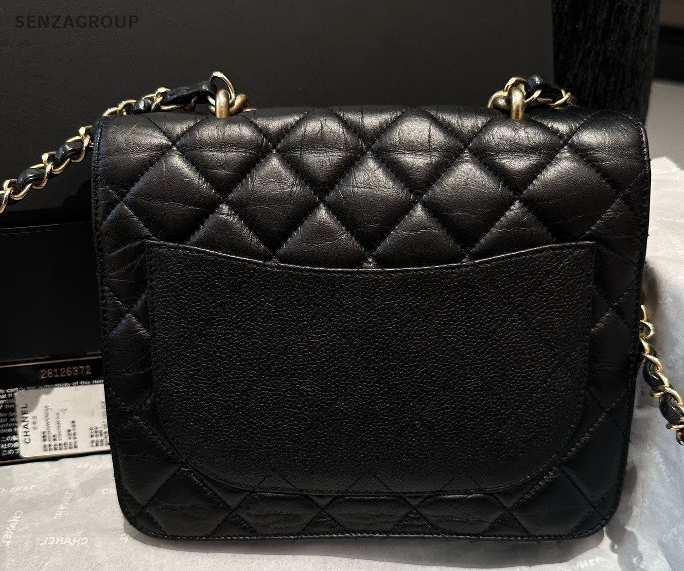 Chanel Diamond Chain Top Handle Bag Crossbody Black Gold Women Classic Fashion