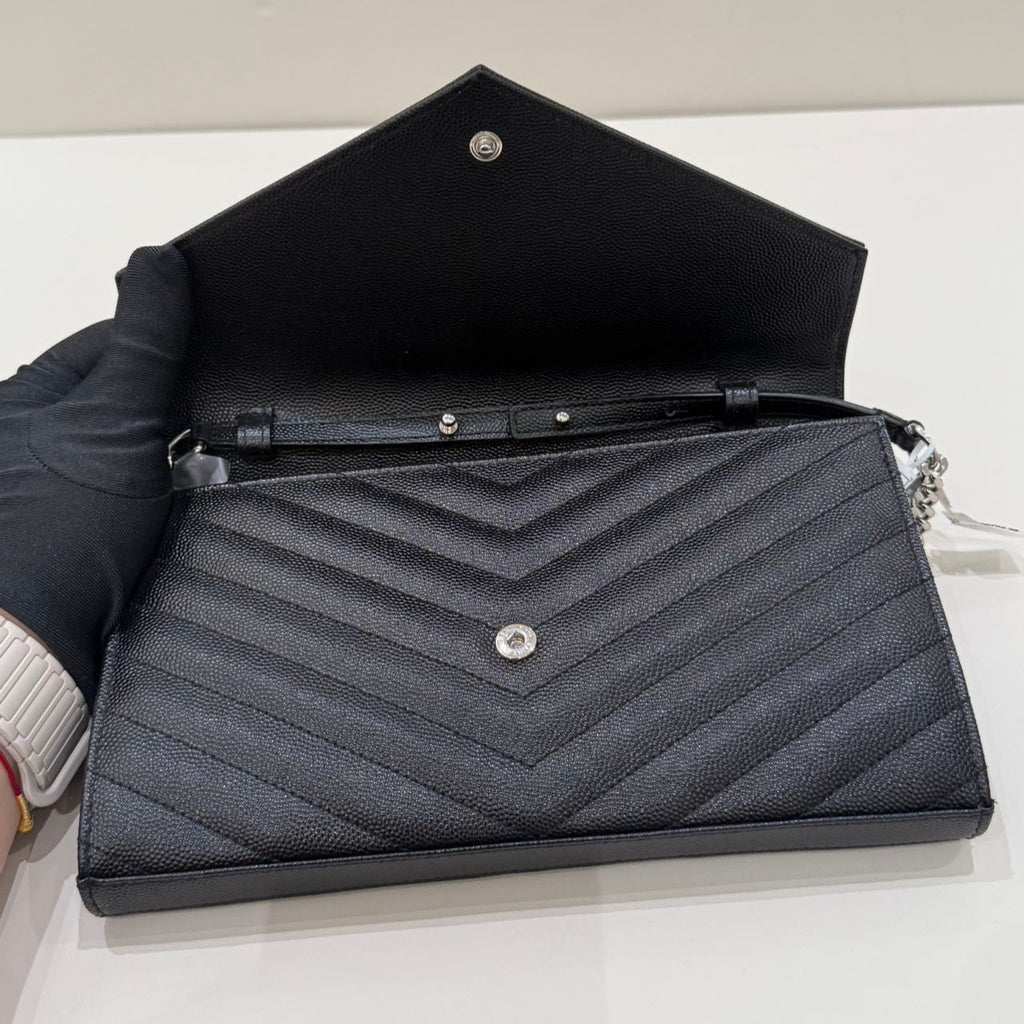 Saint Laurent Envelope Chain Shoulder Bag Black Silver - Classic Women's Fashion