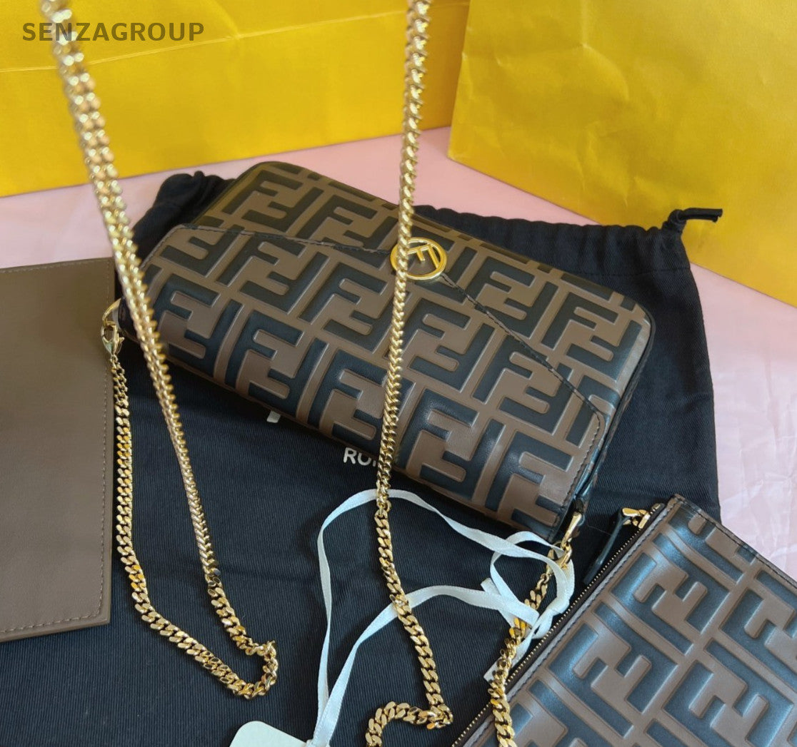 FENDI Félicie Pochette FF Monogram Chain Shoulder bag Crossbody Women Brown