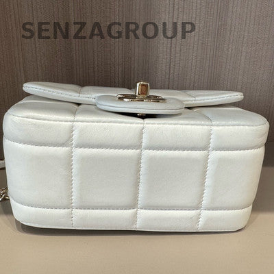 Chanel White Square Mini Flap Bag with Gold Chain - Women's Fashion