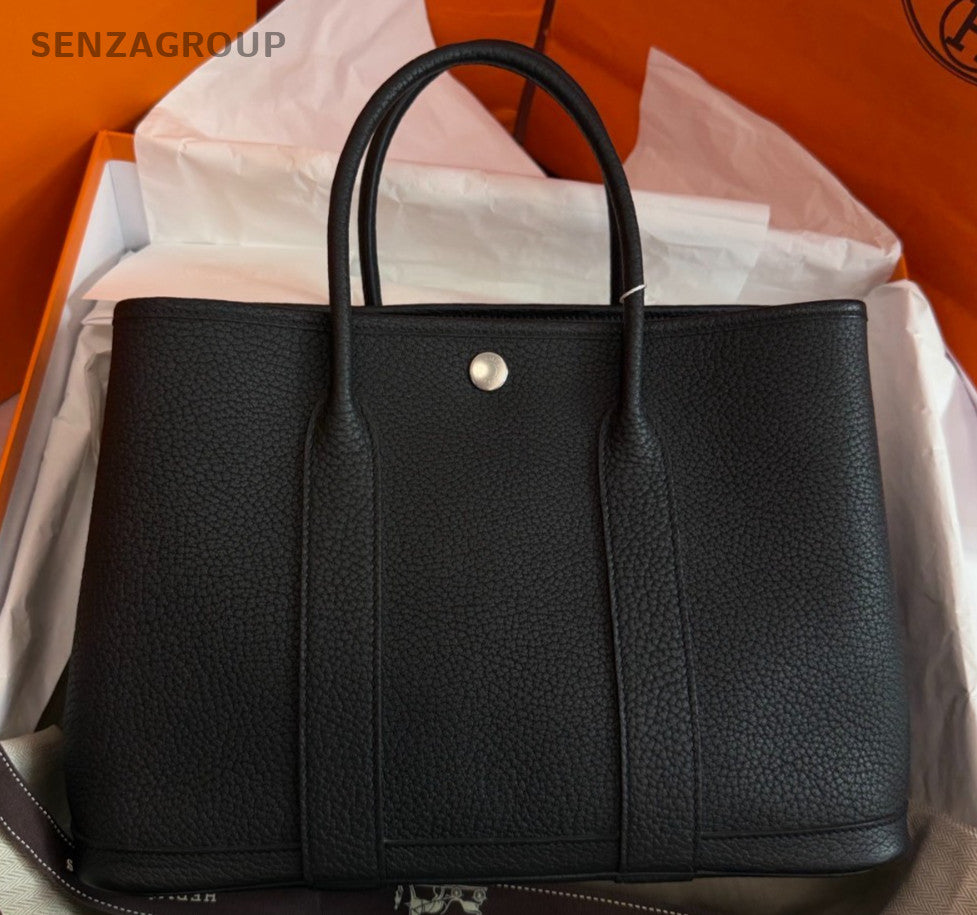 Hermes Garden Party30 Top Handle Bag Black Silver Used Women Classic Fashion