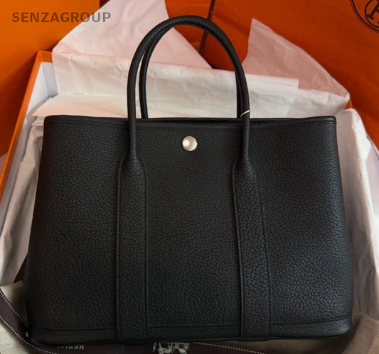Hermes Garden Party30 Top Handle Bag Black Silver Used Women Classic Fashion