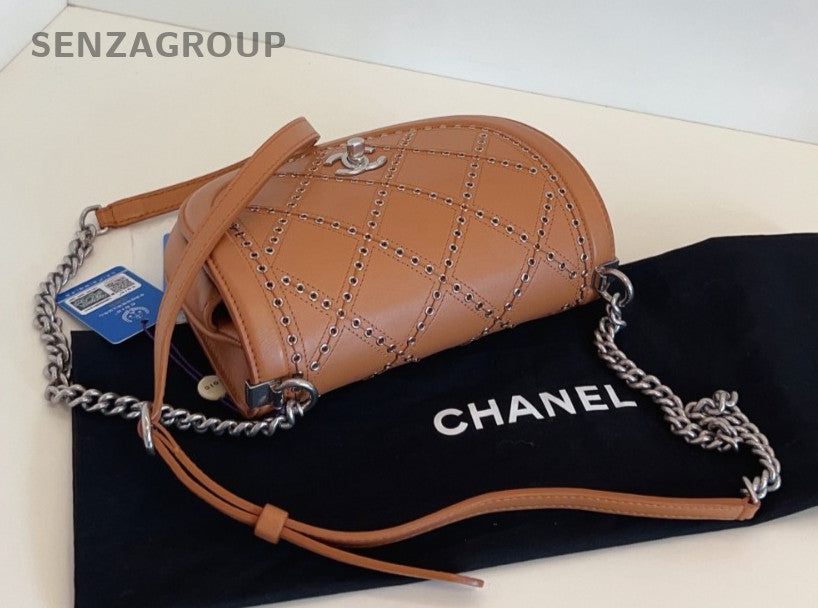 CHANEL Saddle PM Calfskin Rivet caramel color Chain Shoulder bag Crossbody Women
