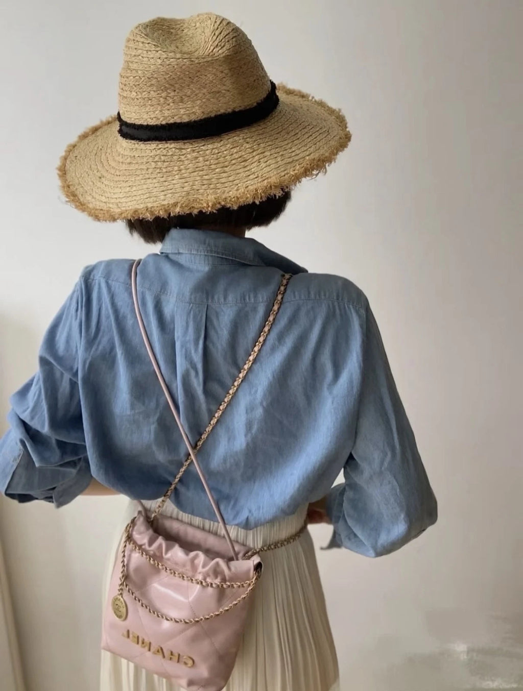 CHANEL 22bag Mini Light Pink Leather Shoulder Crossbody Women