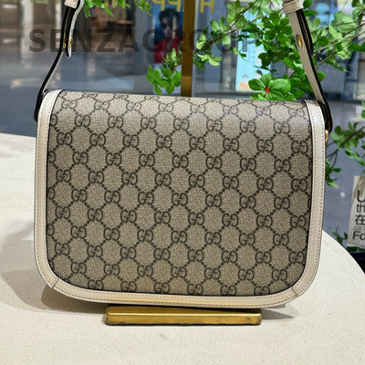 Gucci Horsebit 1955 White GG Supreme Canvas Shoulder Bag for Women
