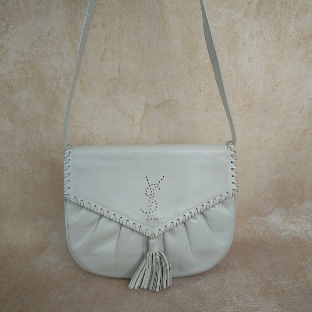 Saint Laurent Saddle White Cream Shoulder Bag Excellent