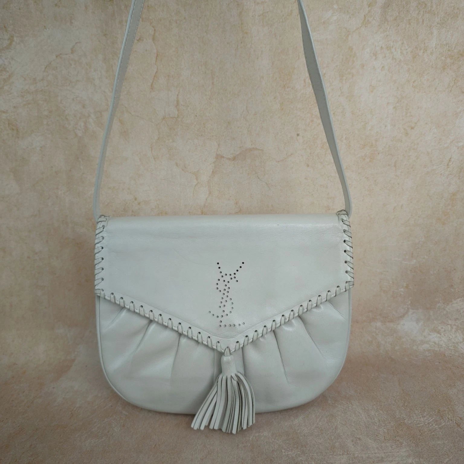 Saint Laurent Saddle White Cream Shoulder Bag Excellent