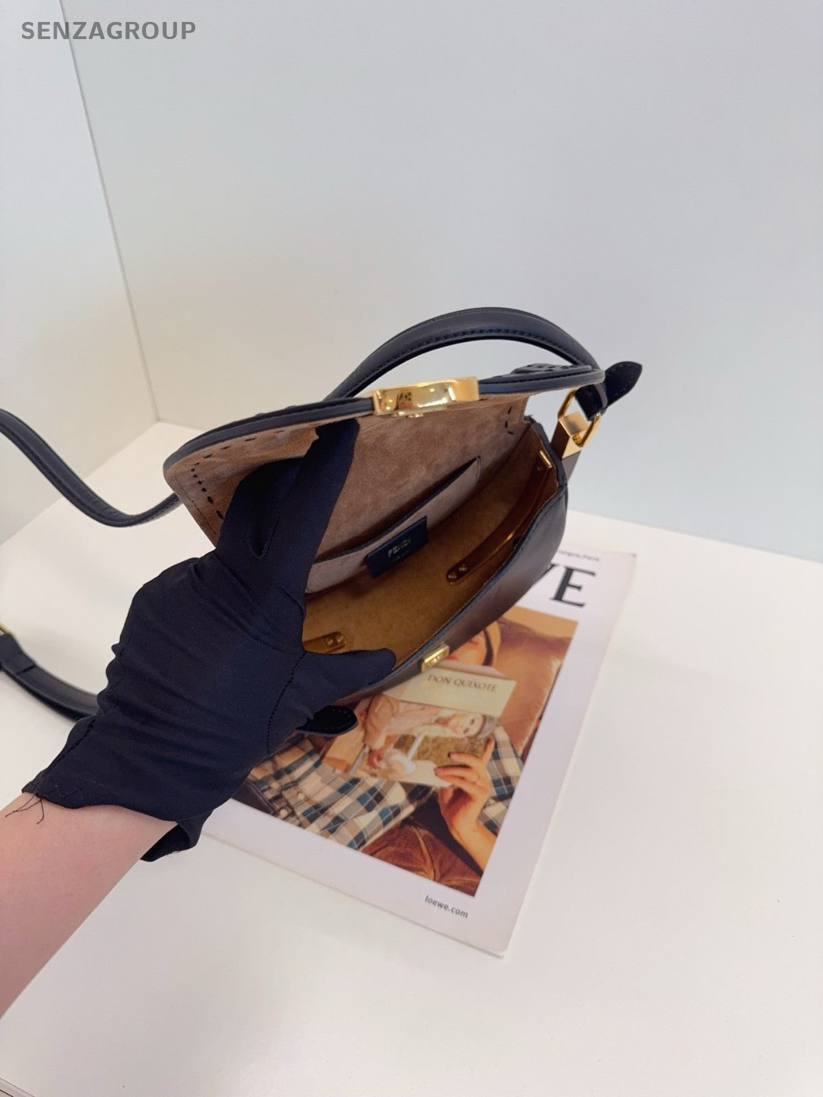 FENDI Moonligth Leather Black gold Saddle bag Shoulder bag Crossbody
