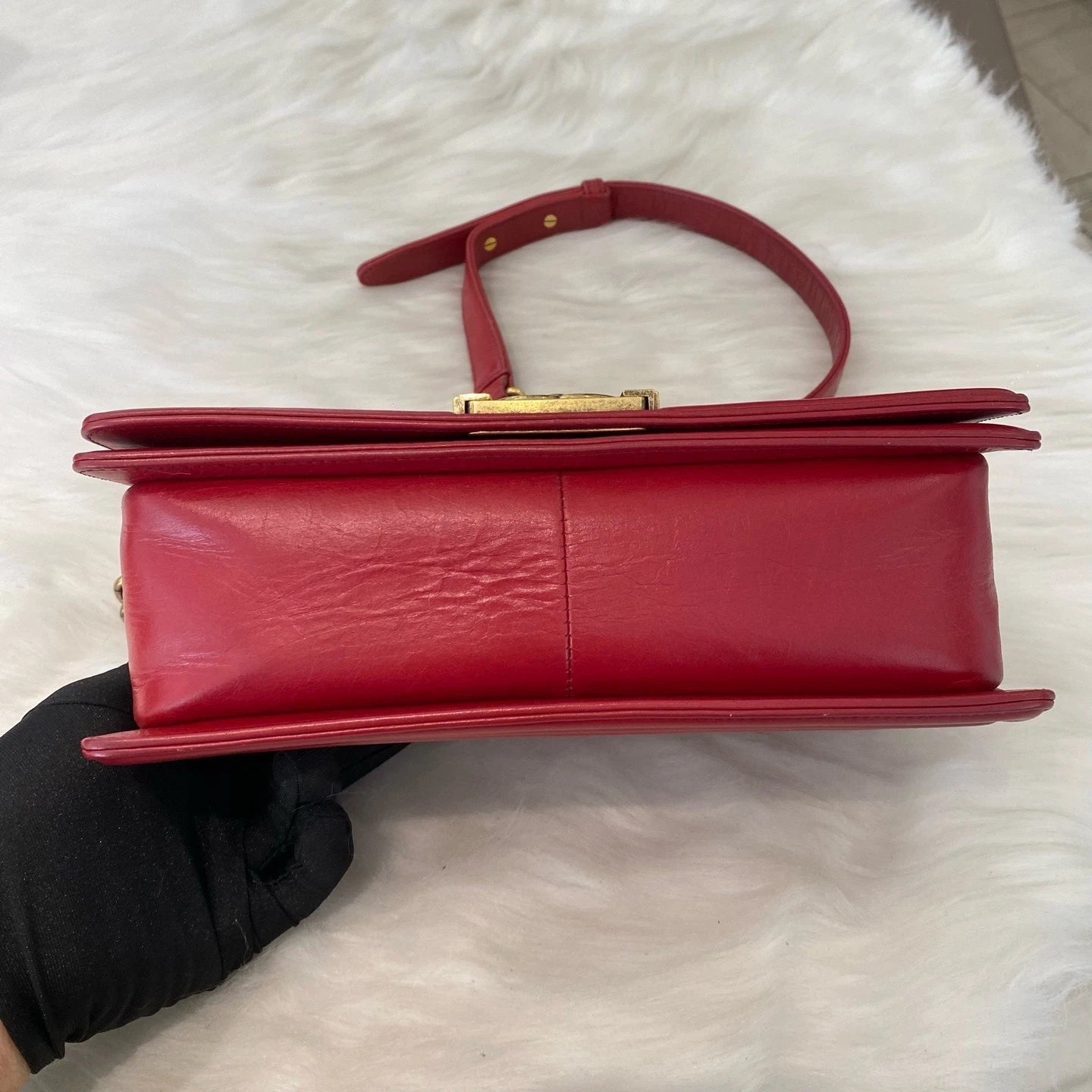 Chanel Le Boy Medium Calfskin Chain Shoulder Bag Red Silver Classic Women