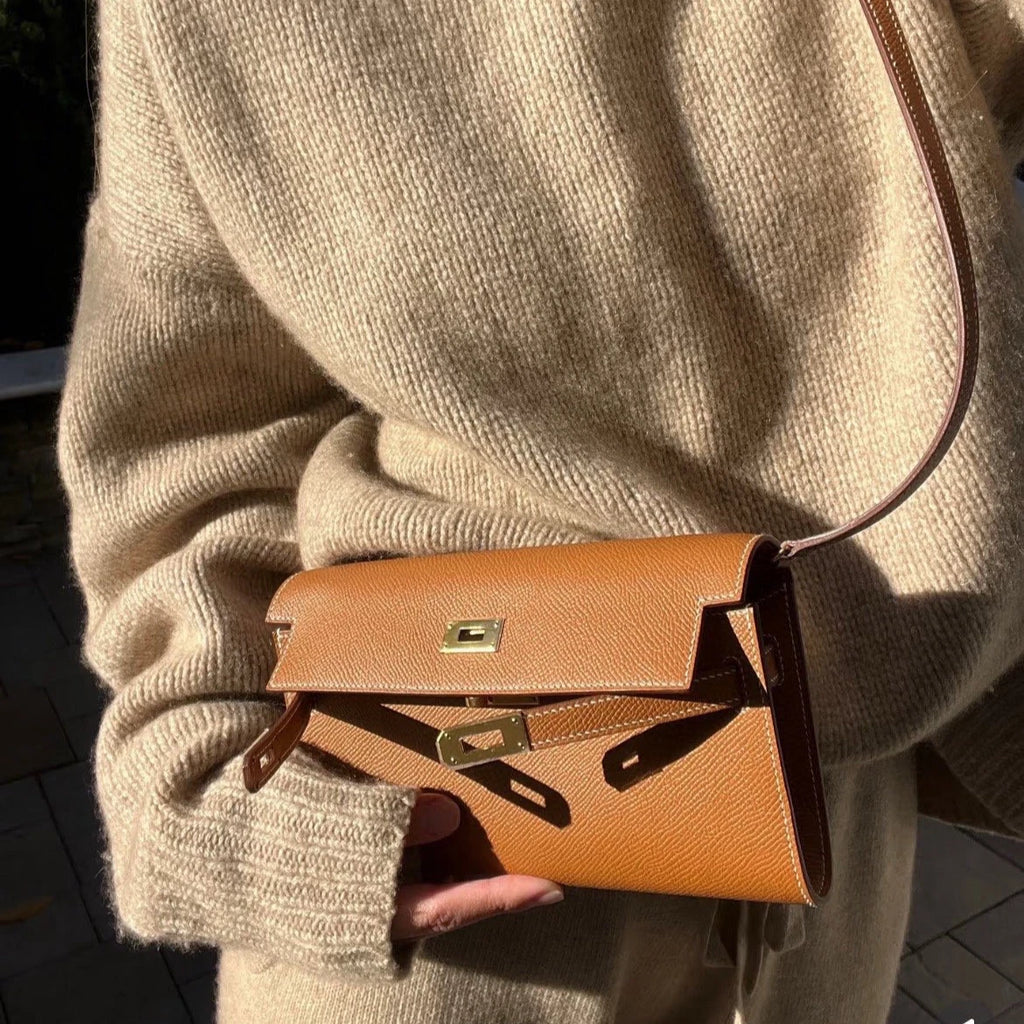 Authentic Hermes Kelly Long Wallet Epsom Shoulder Crossbody Bag Brown SHD