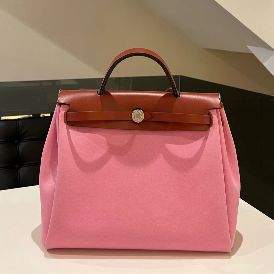 Authentic Hermes Herbag 31 Sakura Pink Casual Tote Shoulder Bag