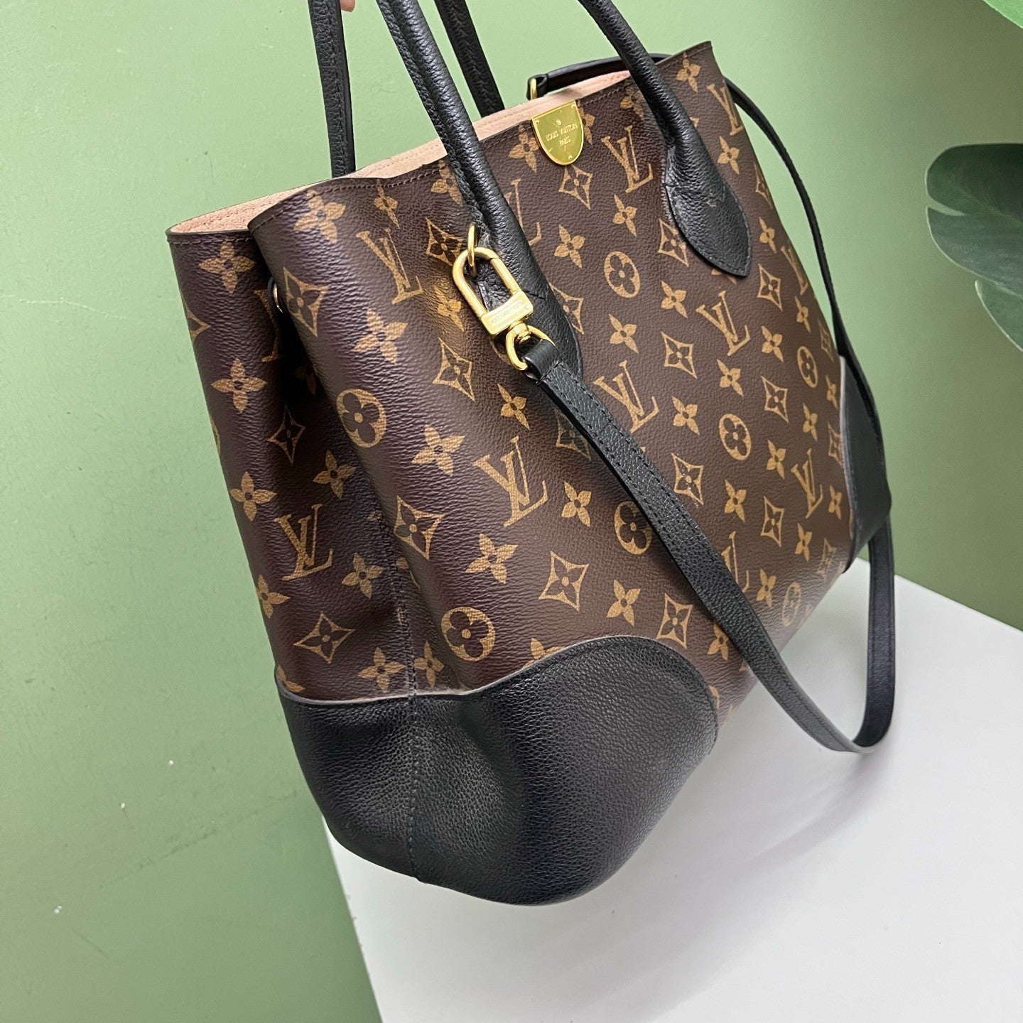 Louis Vuitton Flandrin Tote Monogram Top Handle Shoulder Bag Brown Gold Women