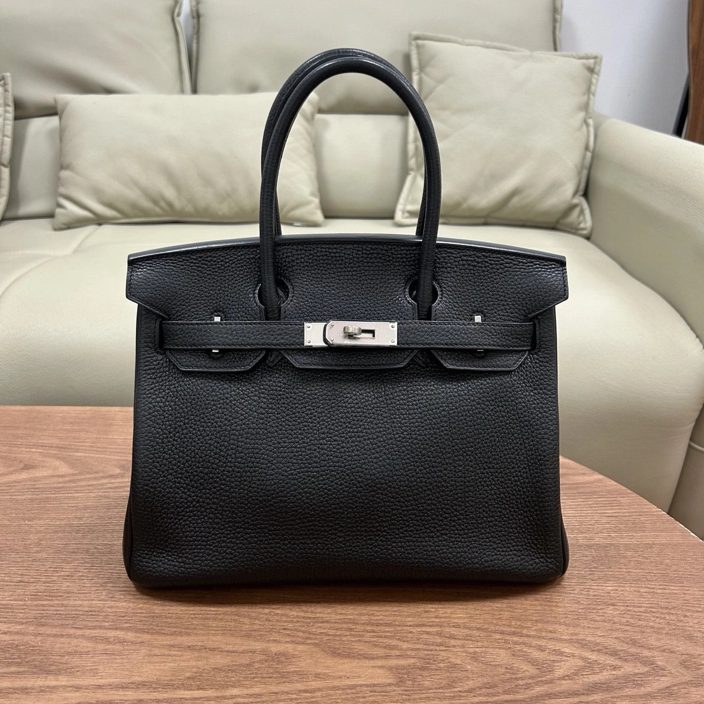 Authentic Hermes Birkin 30 Tote Togo Top Handle Bag Black Silver Hardware
