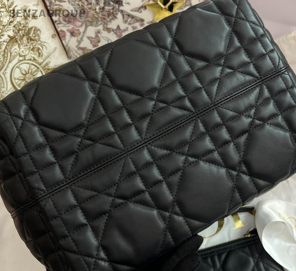 Chrisitian Dior Toujours MM Calfskin Top Handle Bag Black Gold Women Classic