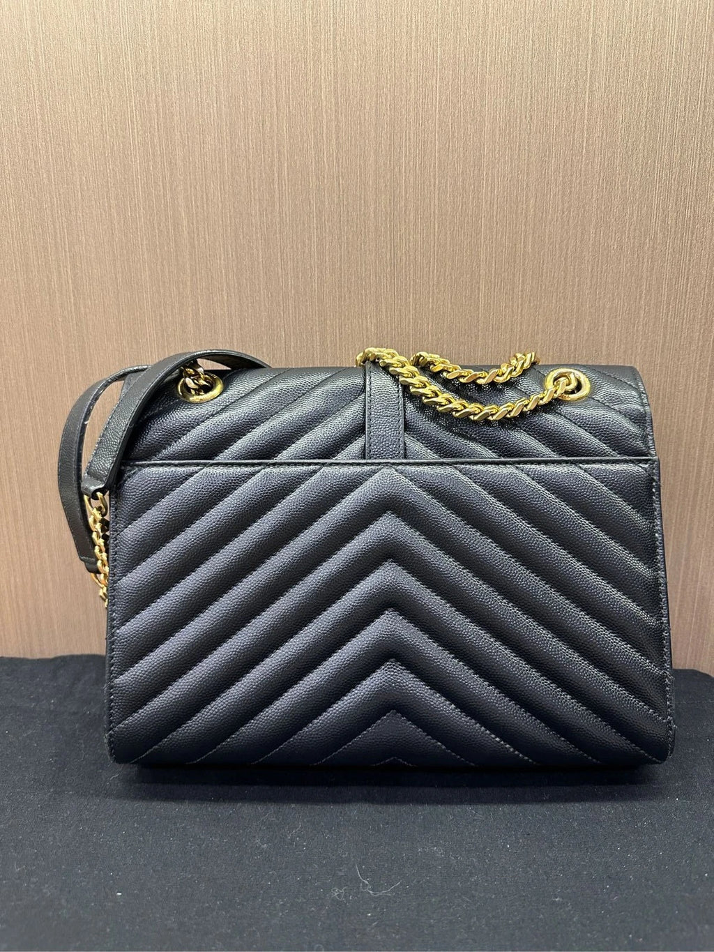 YSL Black Gold Medium Calfskin Envelope Shoulder Bag For Women