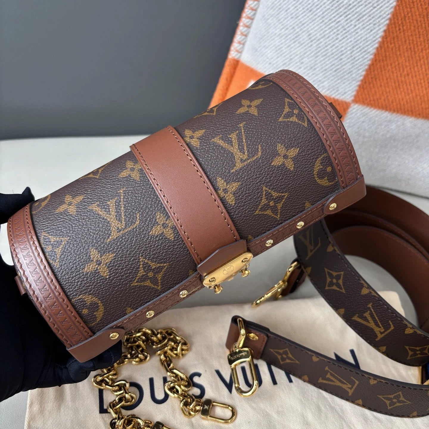 Louis Vuitton Papillon Chain Shoulder Bag Crossbody Brown Gold Women Classic