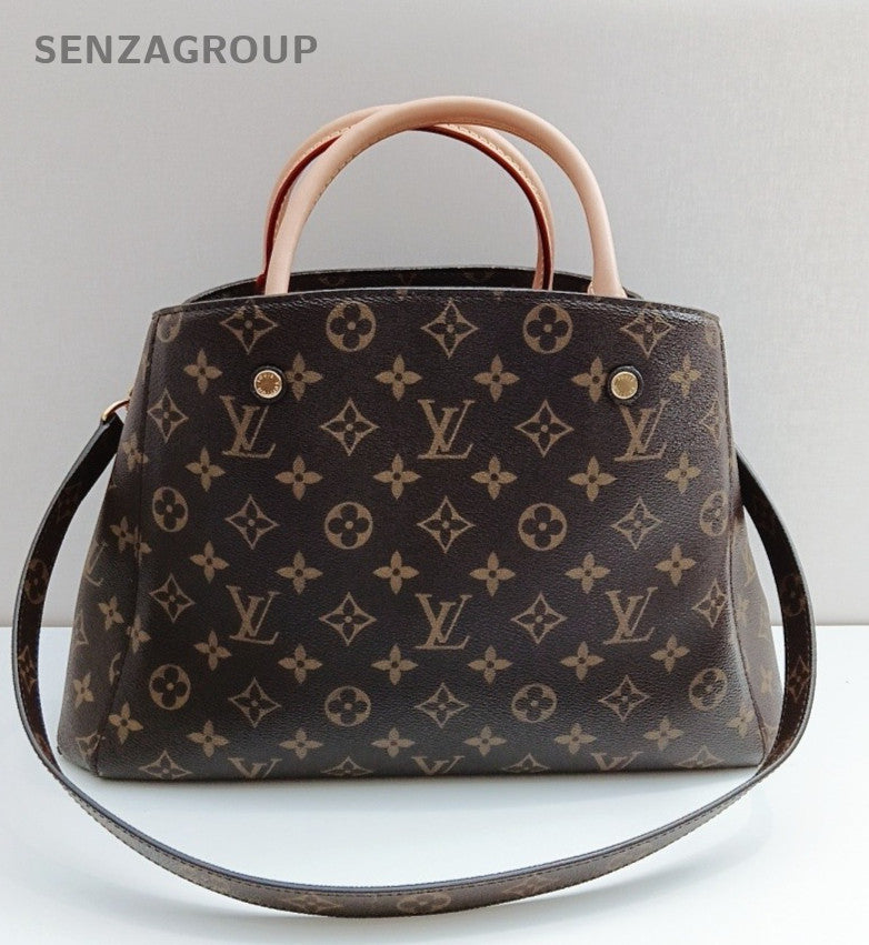 Louis Vuitton Montaigne MM Monogram Top Handle Bag Crossbody Brown Women Classic