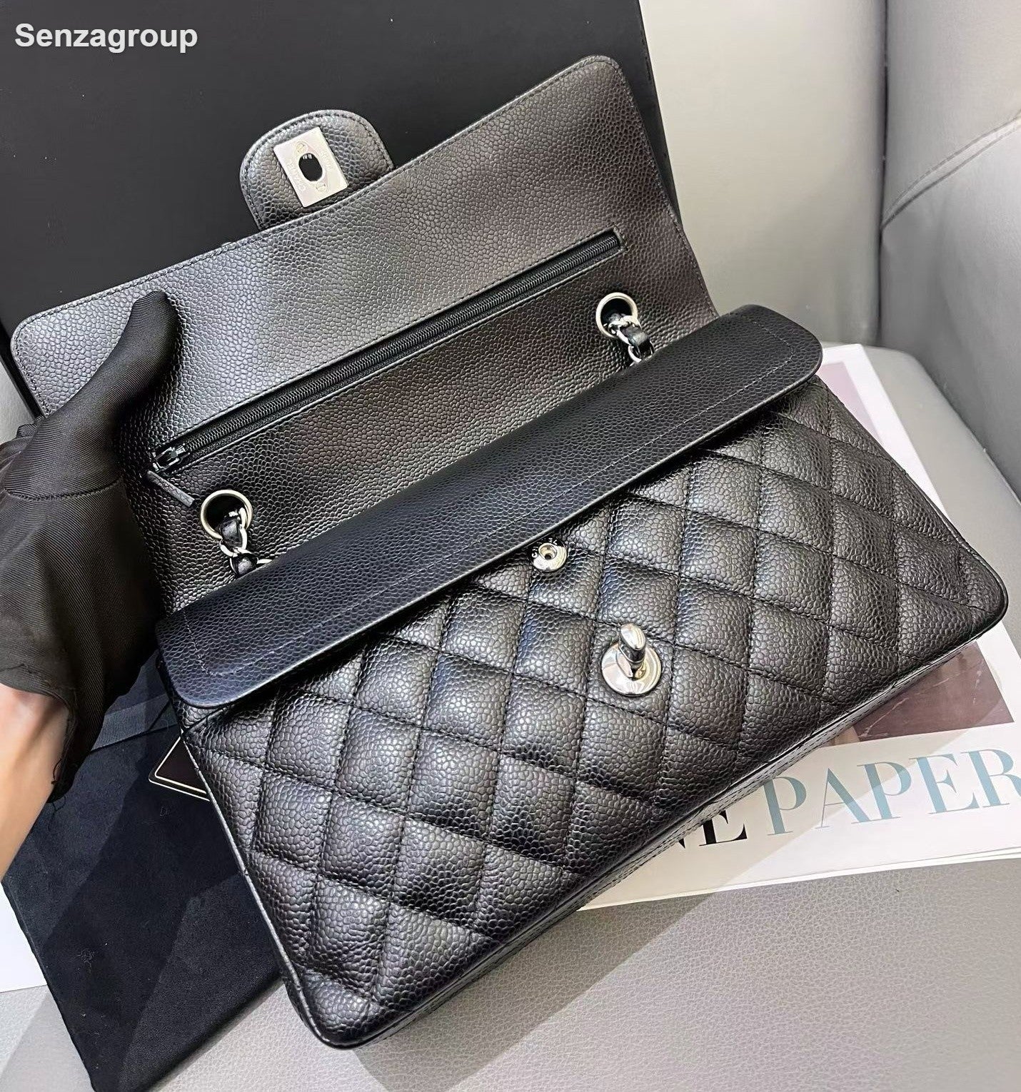Chanel Classic Flap Chain MM Shoulder Bag Crossbody Black Silver Women Fashion