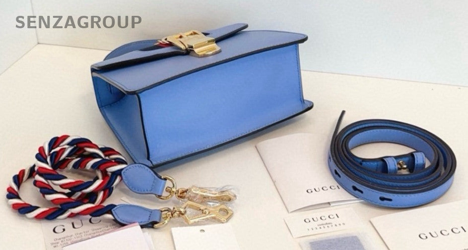 GUCCI Sylvie Small sky blue Top Handle 2WAY Shoulder bag Crossbody Leather WOMEN