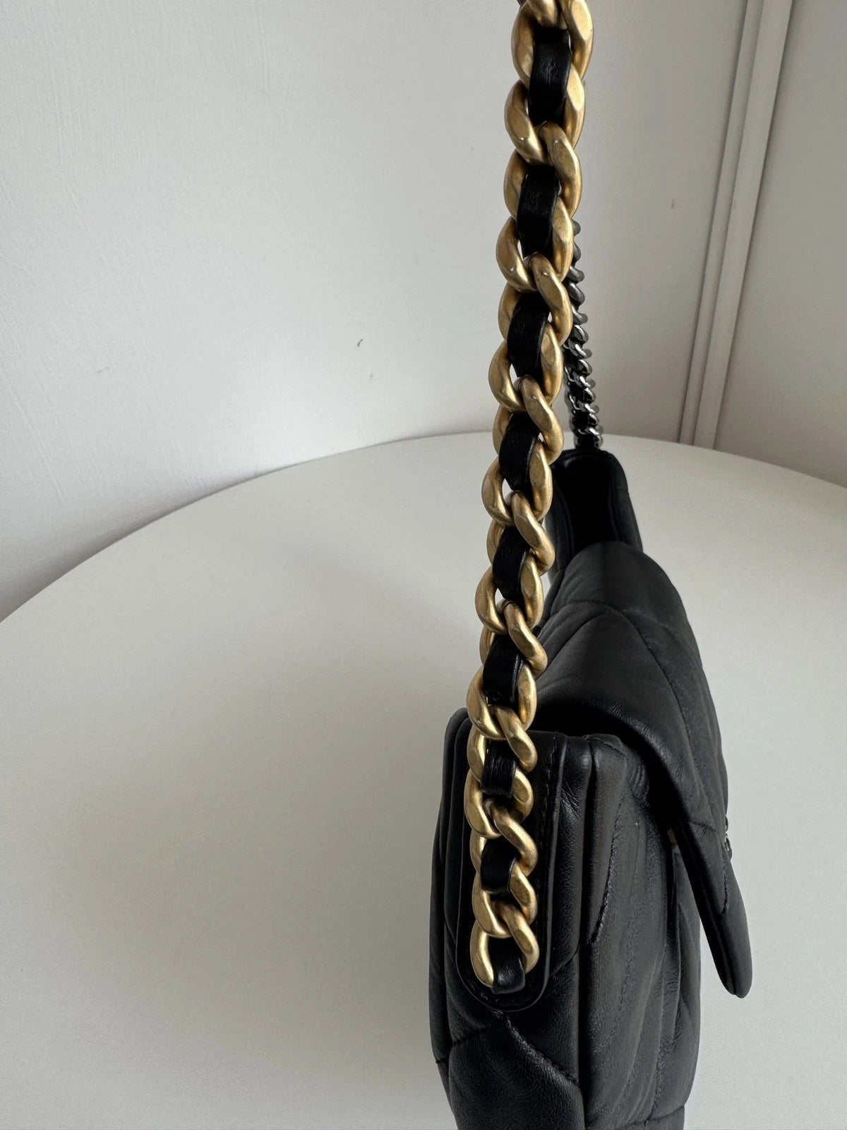 Chanel 19Bag Hobo Black Chain Handbag Shoulder Bag Gold Hardware Diamond