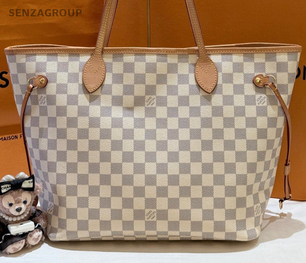 Louis Vuitton Neverfull MM White Damier Tote Shoulder Bag Women Classic
