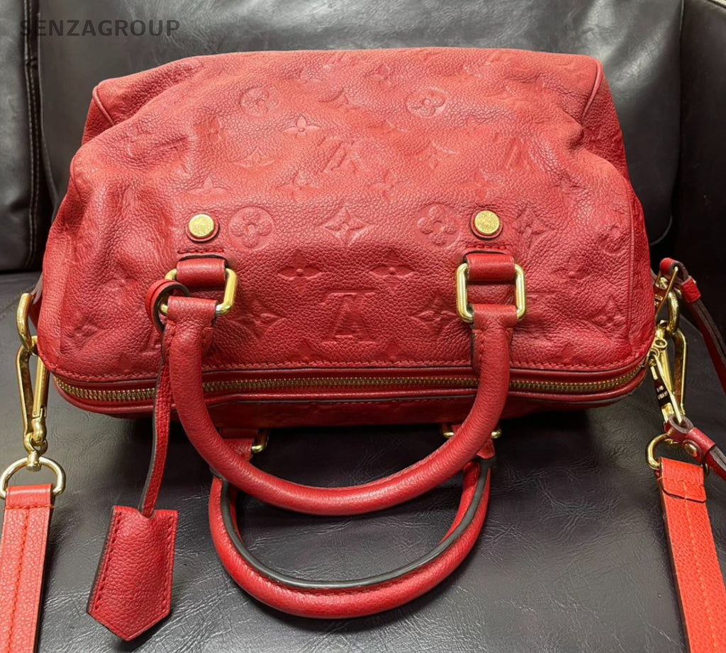 Louis Vuitton Monogram Empreinte Speedy25 Top Handle Bag Crossbody Red Women