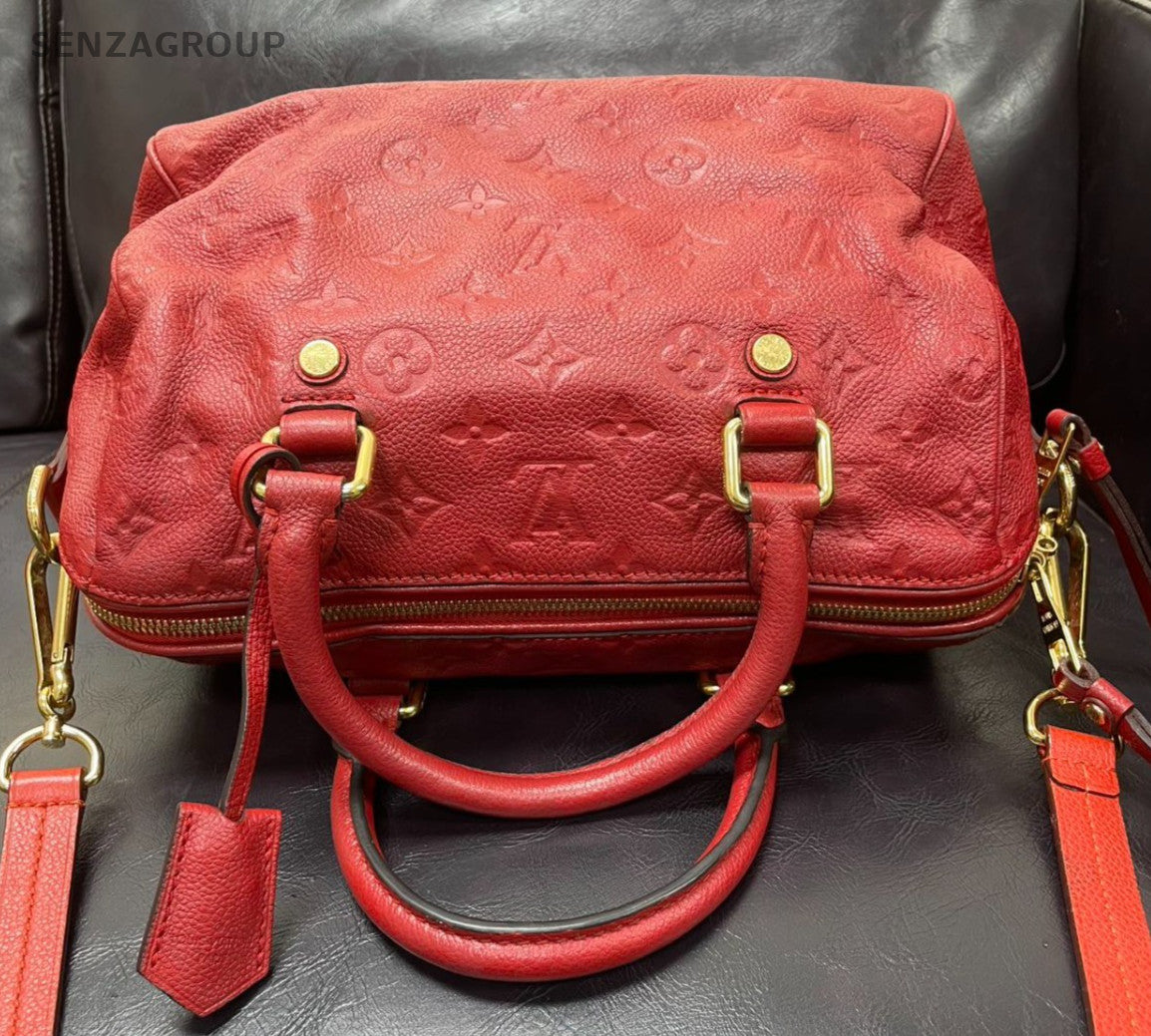Louis Vuitton Monogram Empreinte Speedy25 Top Handle Bag Crossbody Red Women
