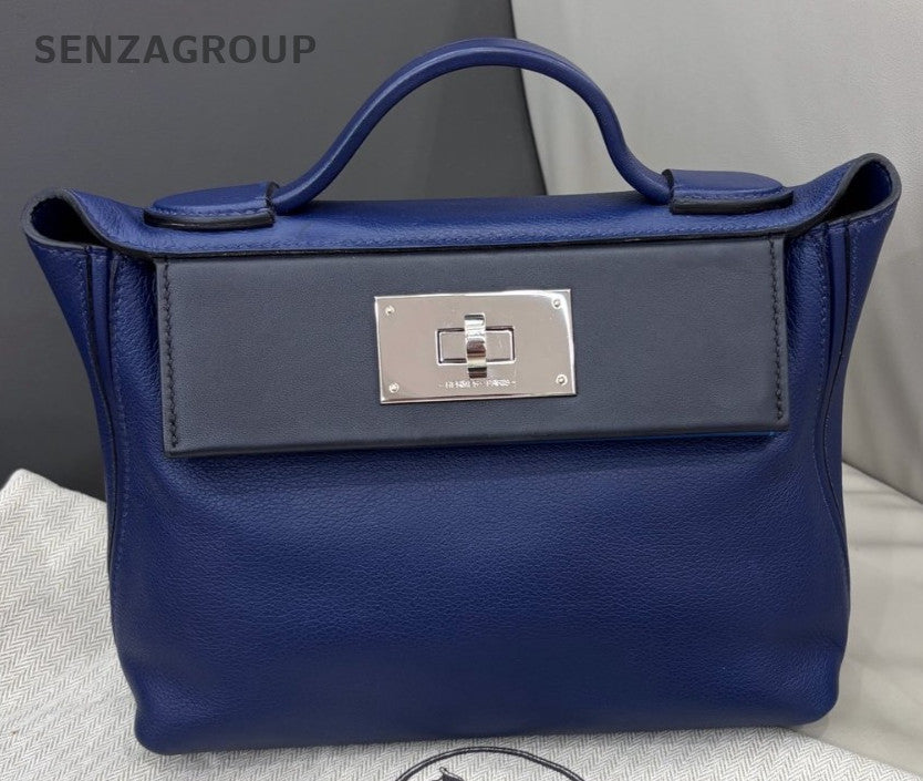Hermes Evercolor Mini Top Handle Bag Crossbody Blue Silver Used Women Classic