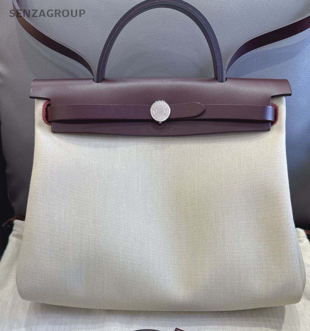 Hermes Herbag31 Top Handle Bag White Red Used Women Classic Designer