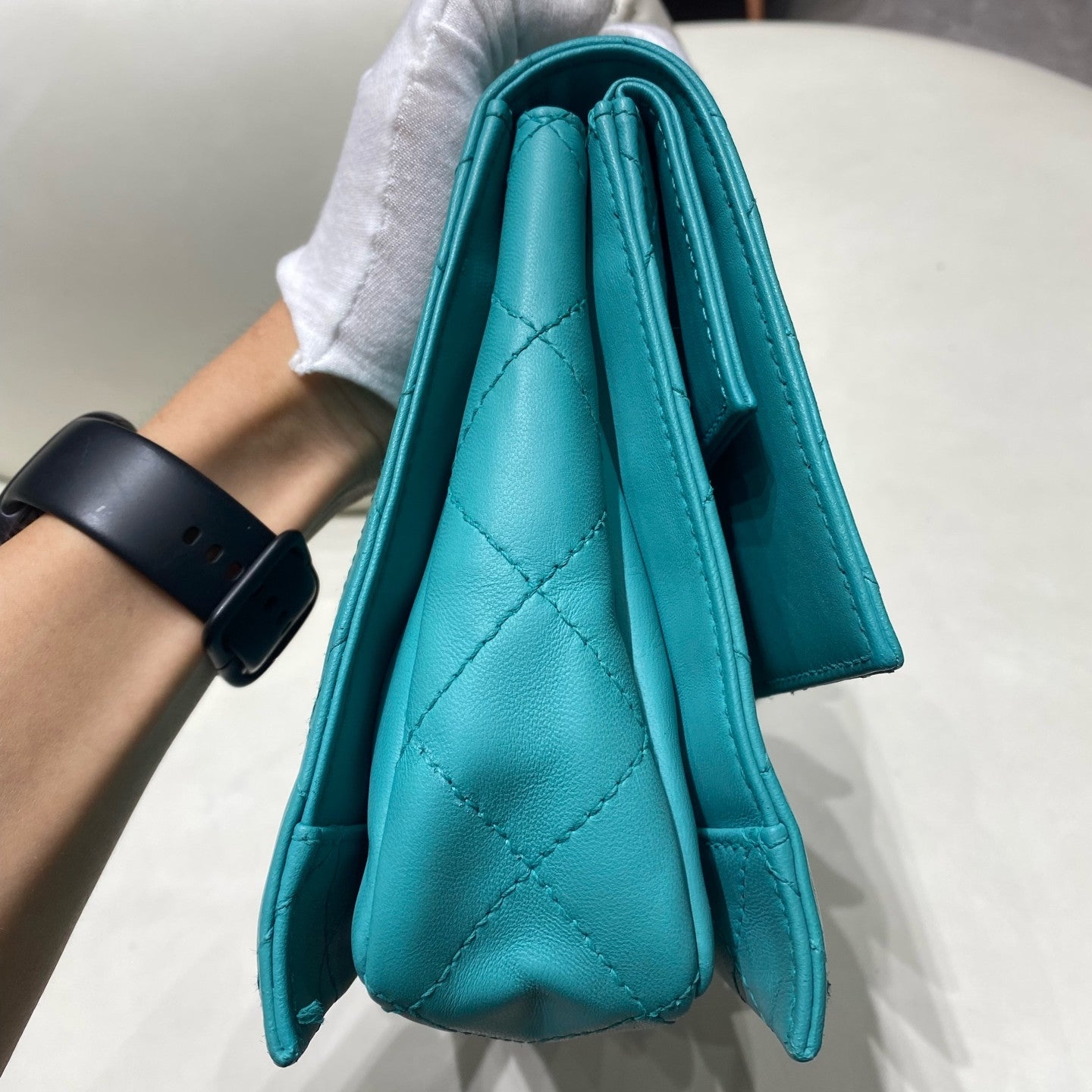 Chanel Classic Flap Quilted Chain Shoulder Bag Blue Silver