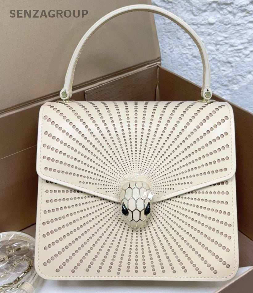 BVLGARI Serpenti Forever Calfskin Top Handle Shoulder Bag Ivory Women Classic