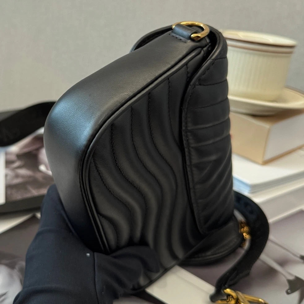 Chip Version Louis Vuitton New Wave 2Way Black Shoulder Bag Crossbody Gold HW