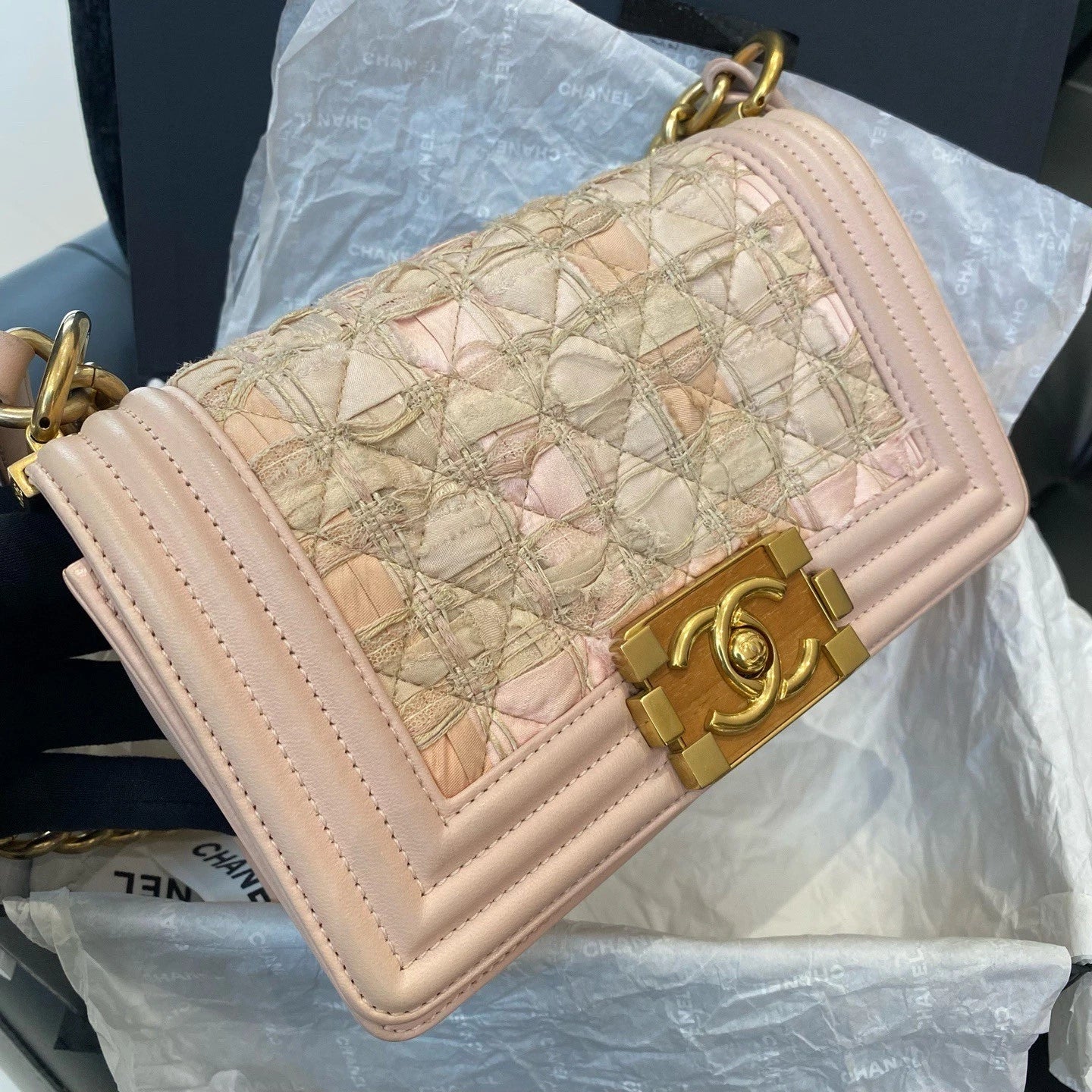 Chanel Leboy Chain Shoulder Crossbody Pink Gold Women Classic Fashion