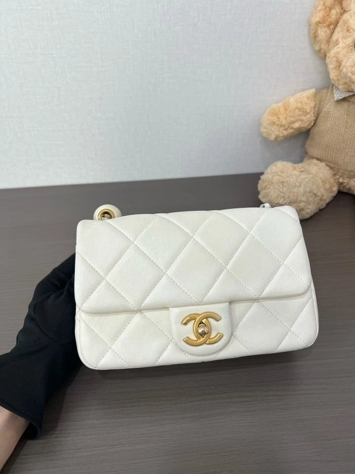CHANEL 24S Lambskin Pearl Flap Square Crossbody Bag For Women