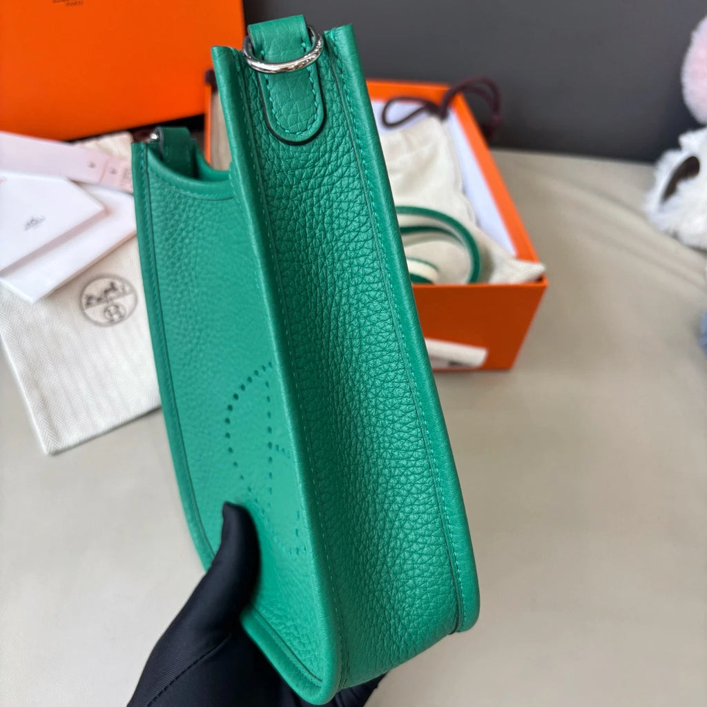 Excellent Hermes Evelyne Mini 2Way Green Shoulder Bag Crossbody Silver Hardware